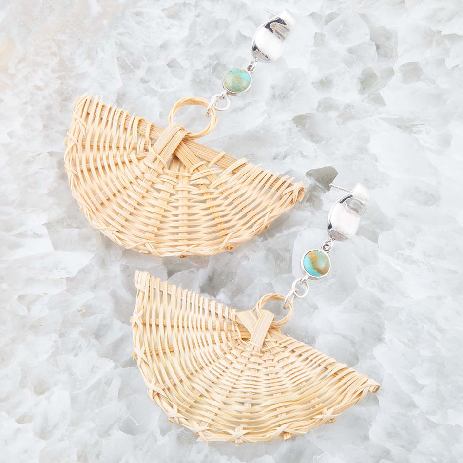 Fan of Rattan Blue Turquoise and Sterling Silver Earrings Barse Jewelry