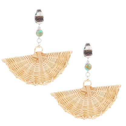 Fan of Rattan Blue Turquoise and Sterling Silver Earrings Barse Jewelry