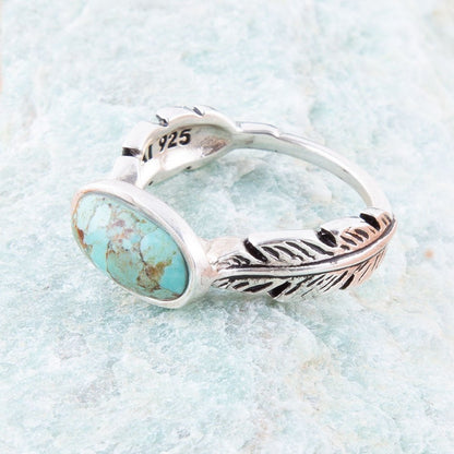 Feather Sterling Silver and Blue Turquoise Ring Barse Jewelry