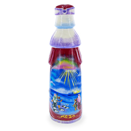 Santa over Nativity Scene Ukrainian Hand Carved Solid Wood Figurine 11 Inches