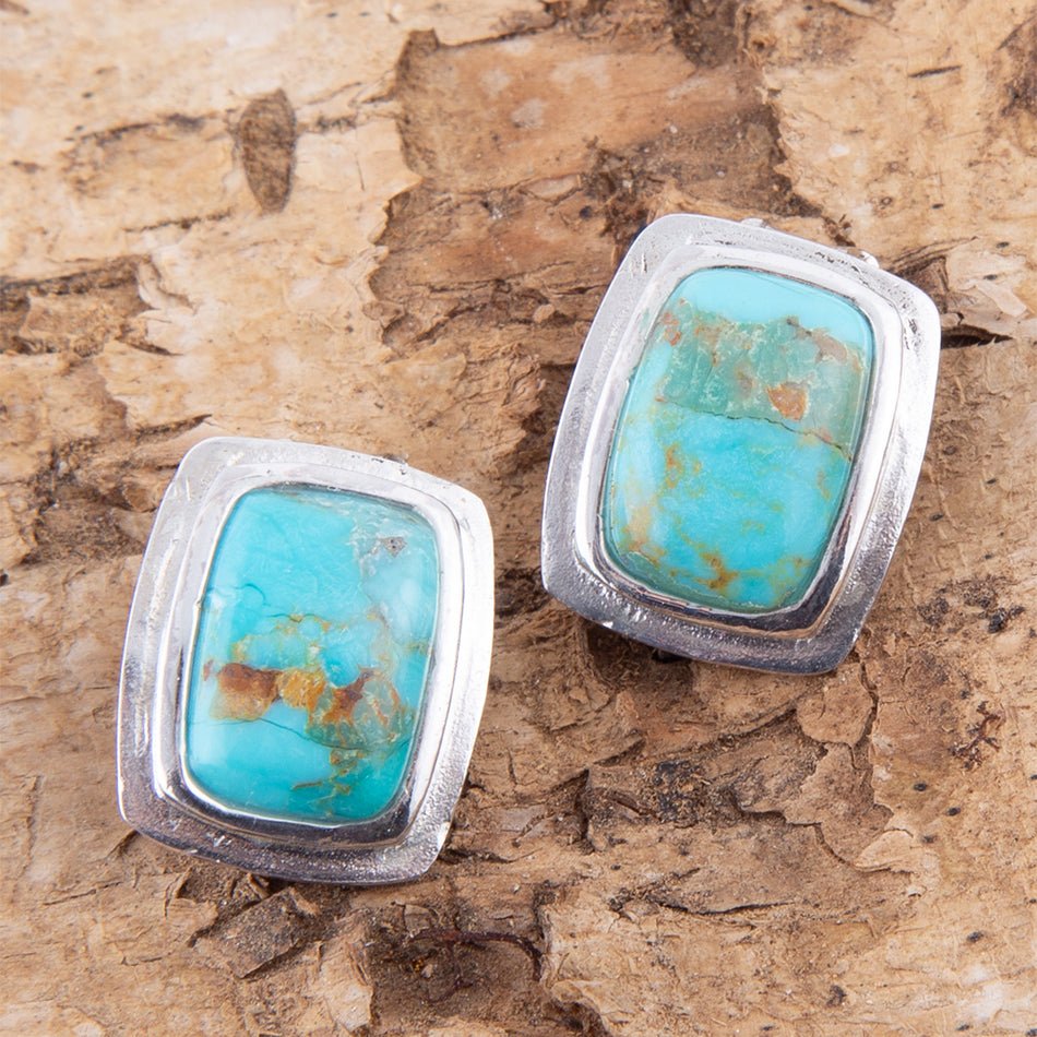 Fiji Isles Blue Turquoise Sterling Silver Clip Earrings Barse Jewelry