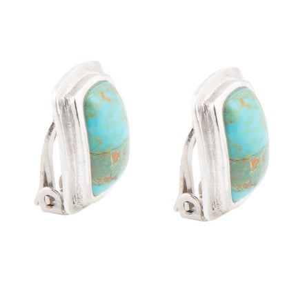 Fiji Isles Blue Turquoise Sterling Silver Clip Earrings Barse Jewelry