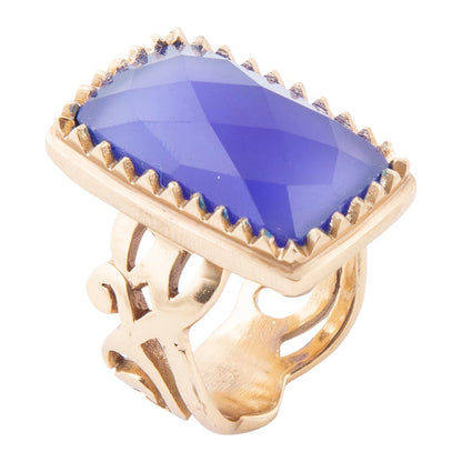 Filigreed Blue Agate Golden Statement Ring Barse Jewelry