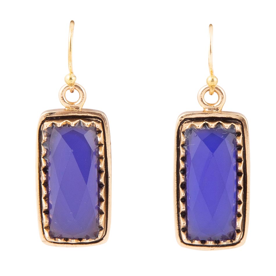 Filigreed Blue Agate Rectangular Shape Golden Drop Earrings Barse Jewelry