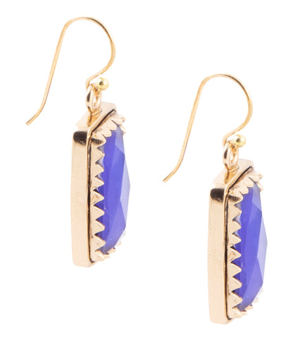 Filigreed Blue Agate Rectangular Shape Golden Drop Earrings Barse Jewelry