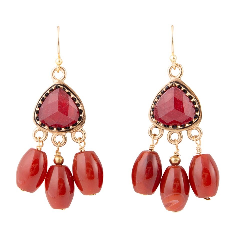 Filigreed Merlot Red Quartz Golden Drop Earrongs Barse Jewelry