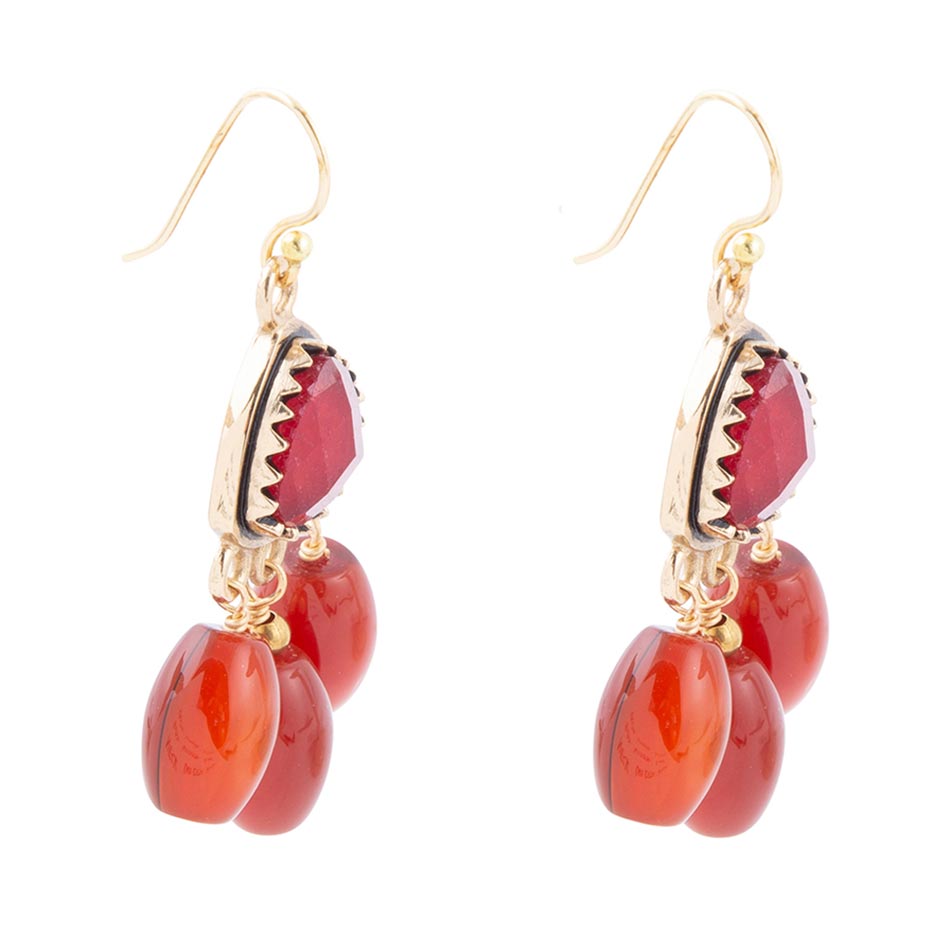 Filigreed Merlot Red Quartz Golden Drop Earrongs Barse Jewelry