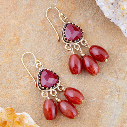 Filigreed Merlot Red Quartz Golden Drop Earrongs Barse Jewelry