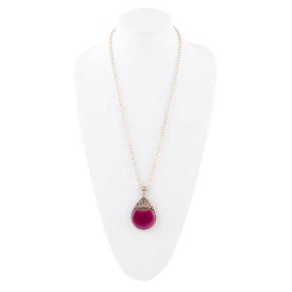 Flamenco Pink Magenta Agate Golden Pendant Necklace Barse Jewelry