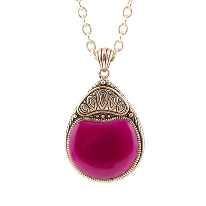 Flamenco Pink Magenta Agate Golden Pendant Necklace Barse Jewelry