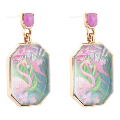 Flamingo Pink Agate Golden Post Drop Earrings Barse Jewelry