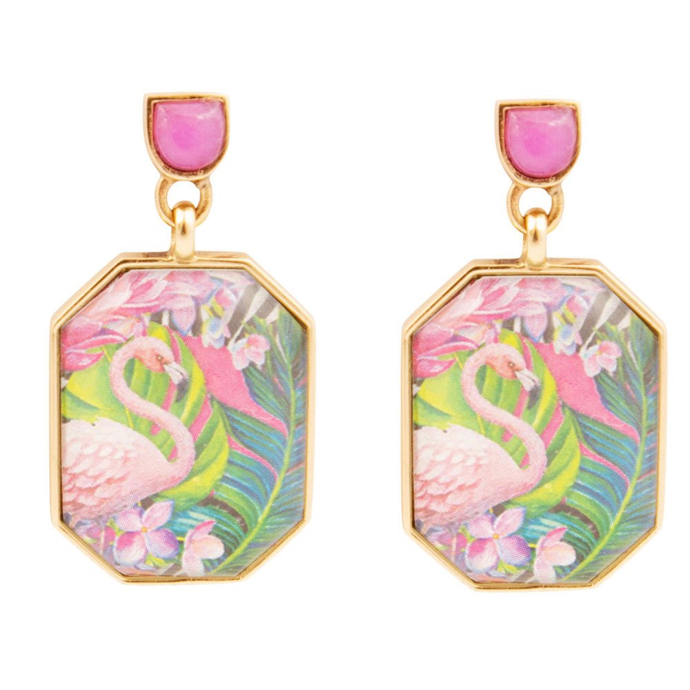 Flamingo Pink Agate Golden Post Drop Earrings Barse Jewelry