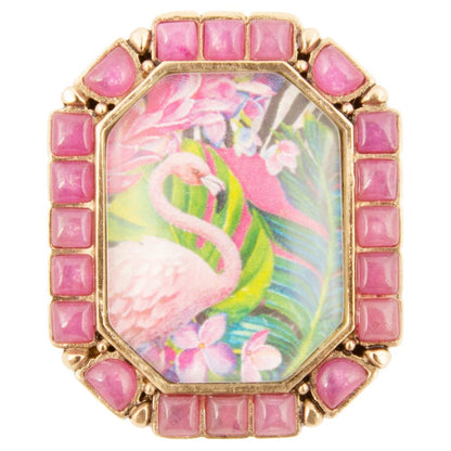 Flamingo Pink Agate Golden Statement Ring Barse Jewelry