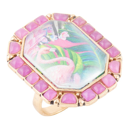 Flamingo Pink Agate Golden Statement Ring Barse Jewelry