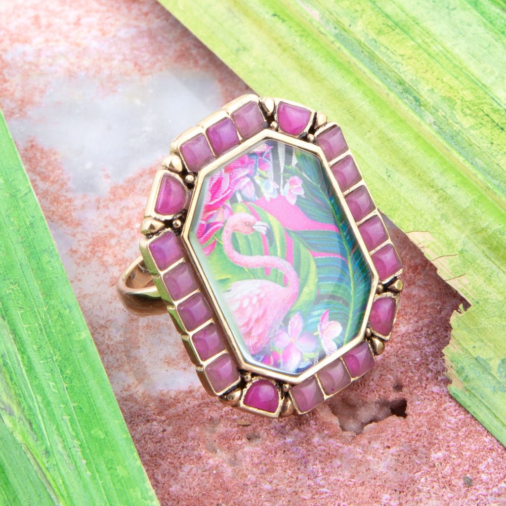 Flamingo Pink Agate Golden Statement Ring Barse Jewelry