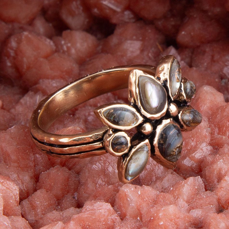 Floral Blue Abalone Golden Bronze Ring Barse Jewelry