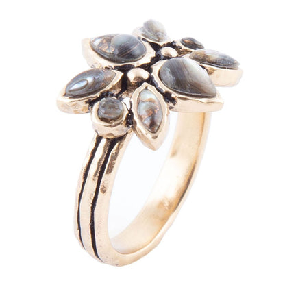 Floral Blue Abalone Golden Bronze Ring Barse Jewelry