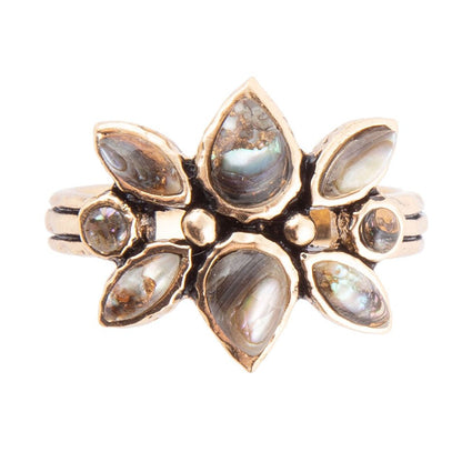 Floral Blue Abalone Golden Bronze Ring Barse Jewelry
