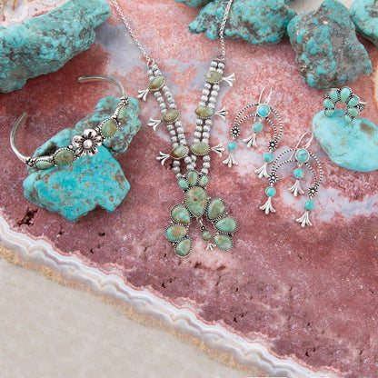 Floral Chandelier Blue Turquoise and Sterling Silver Earrings Barse Jewelry