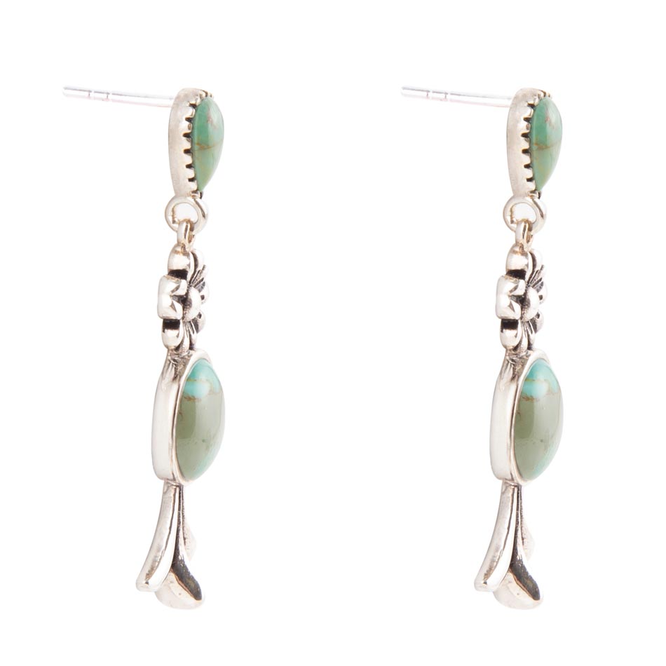 Floral Turquoise and Sterling Silver Drop Earrings Barse Jewelry