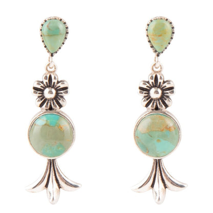 Floral Turquoise and Sterling Silver Drop Earrings Barse Jewelry