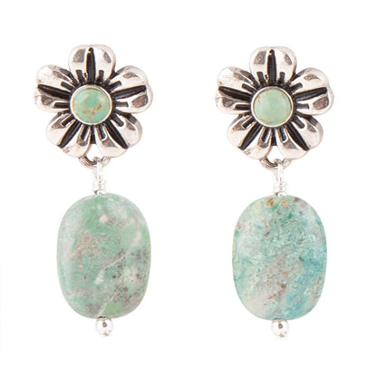 Floral Turquoise and Sterling Silver With Bead Drop Earrings Barse Jewelry