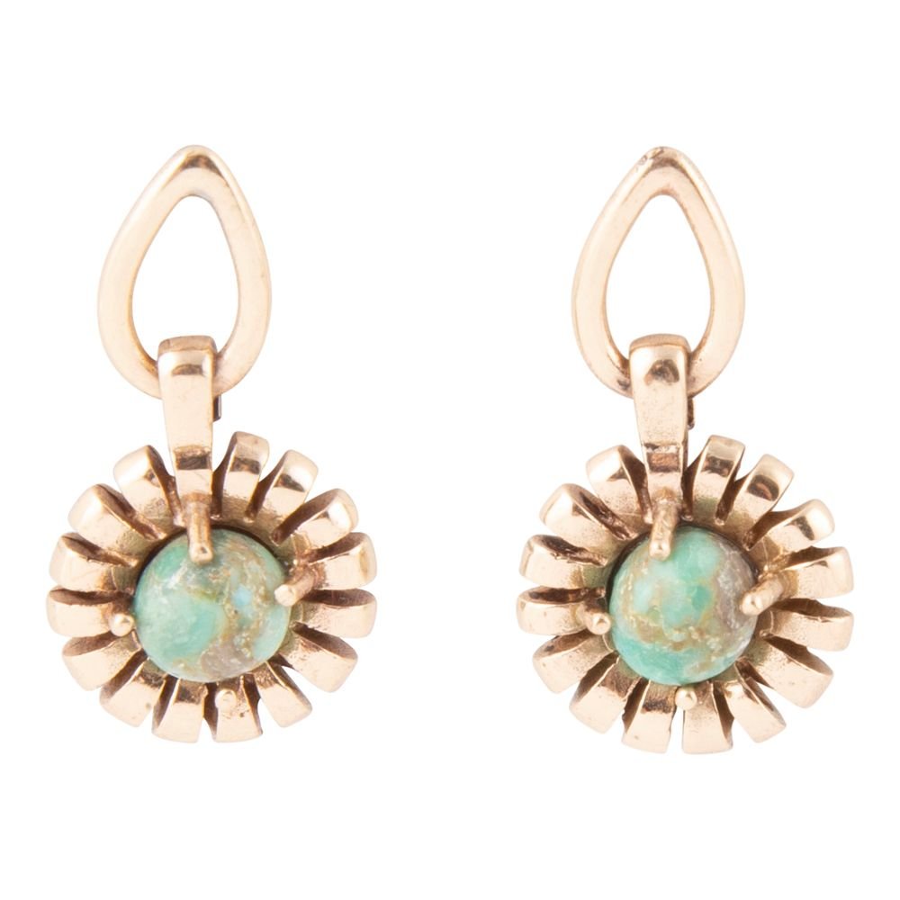 Fluted Blue Turquoise Drop Post Earrings Barse Jewelry