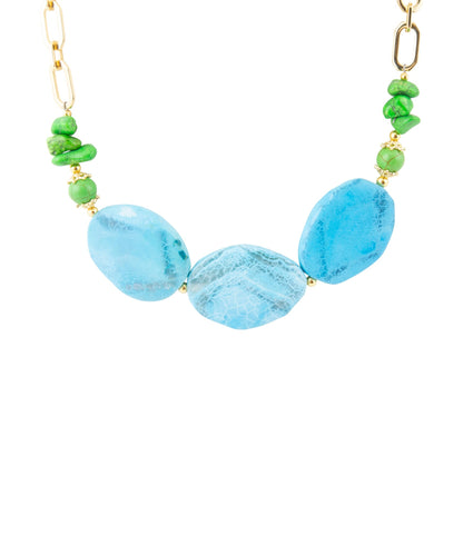 Fresh Twist Lime and Blue Agate Golden Chunky Necklace Barse Jewelry
