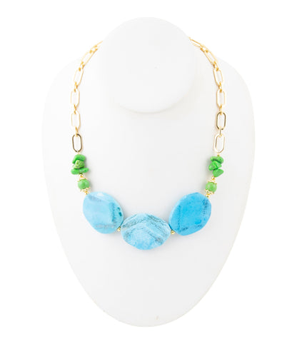 Fresh Twist Lime and Blue Agate Golden Chunky Necklace Barse Jewelry
