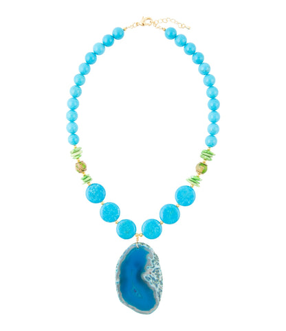 Fresh Twist Lime and Blue Agate Pendant Necklace Barse Jewelry
