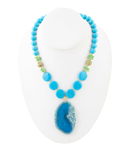 Fresh Twist Lime and Blue Agate Pendant Necklace Barse Jewelry