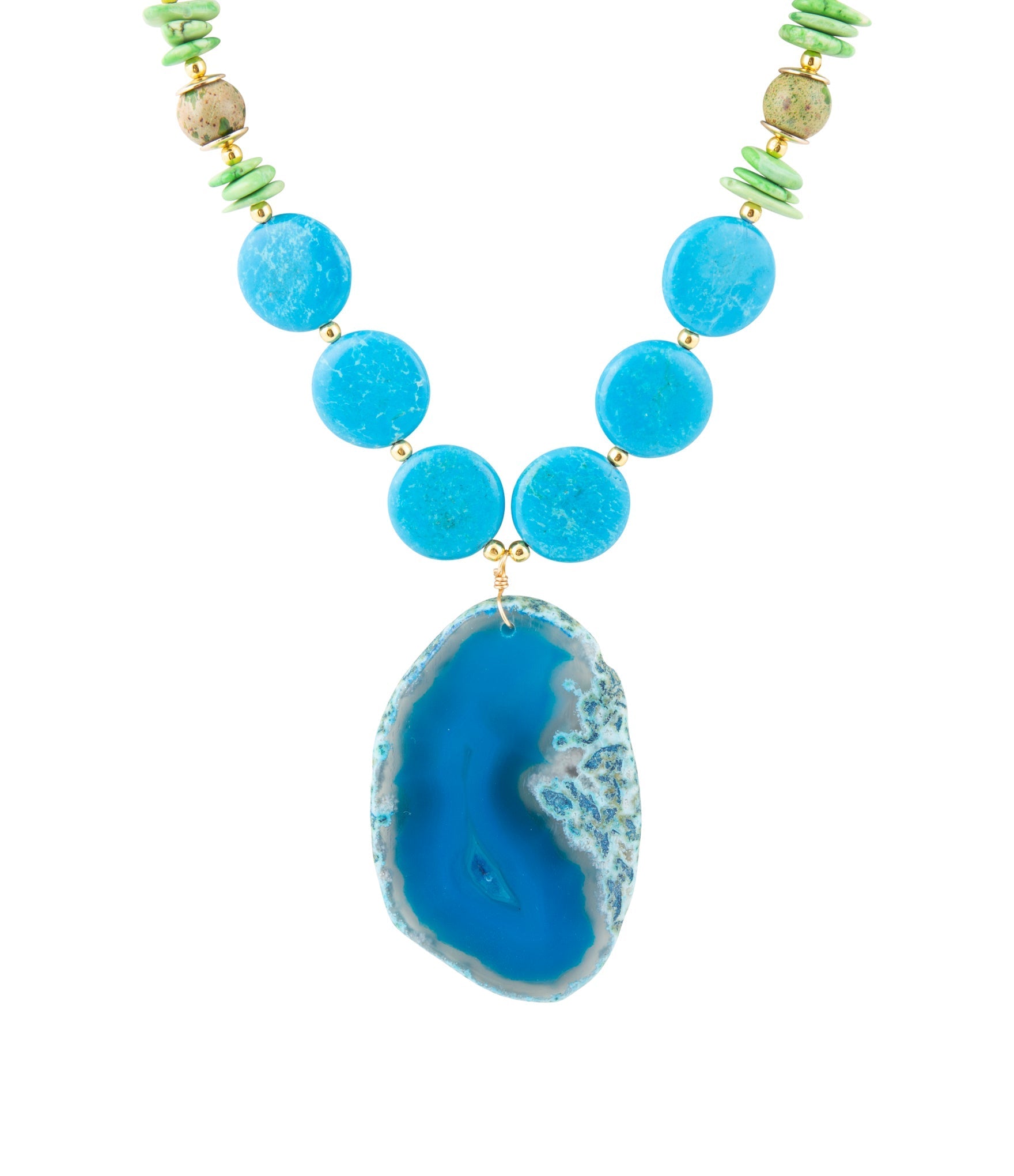 Fresh Twist Lime and Blue Agate Pendant Necklace Barse Jewelry