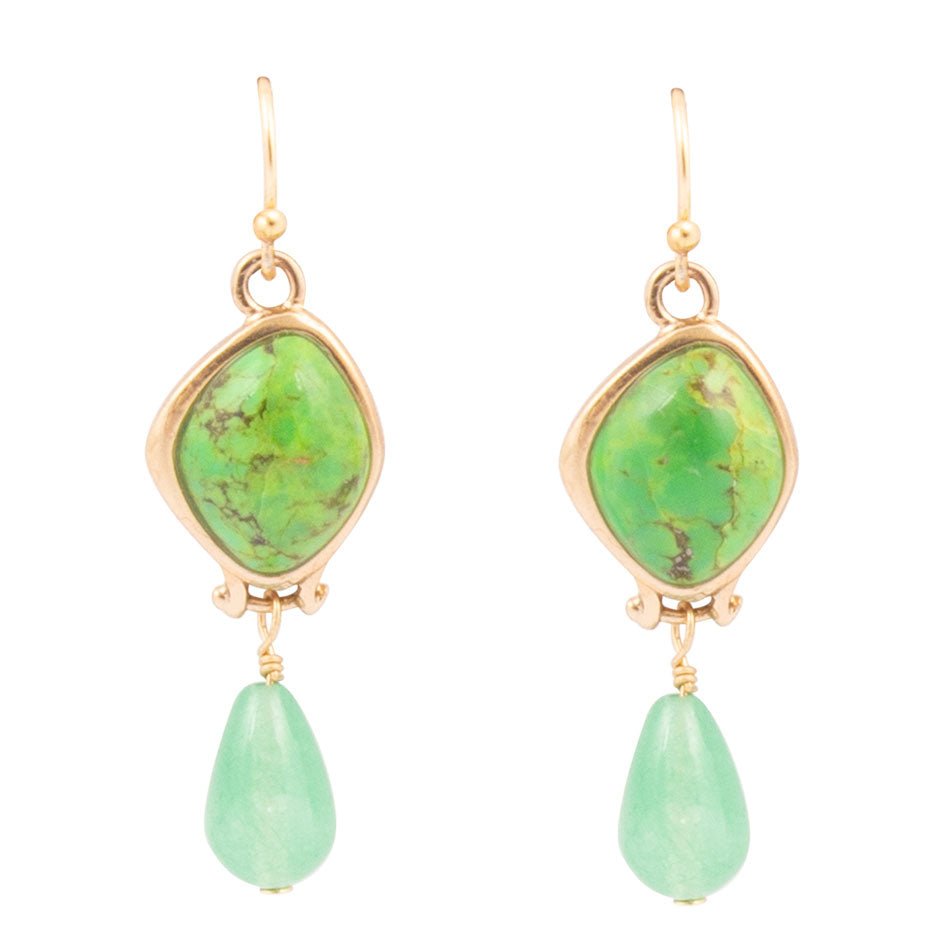 Fresh Twist Lime Green Turquoise Golden Drop Earrings Barse Jewelry