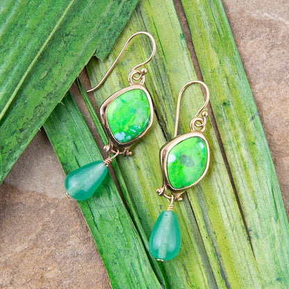 Fresh Twist Lime Green Turquoise Golden Drop Earrings Barse Jewelry