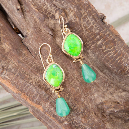 Fresh Twist Lime Green Turquoise Golden Drop Earrings Barse Jewelry