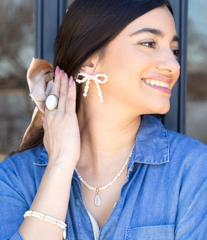 Freshwater White Pearl Bow Post Earrings Barse Jewelry