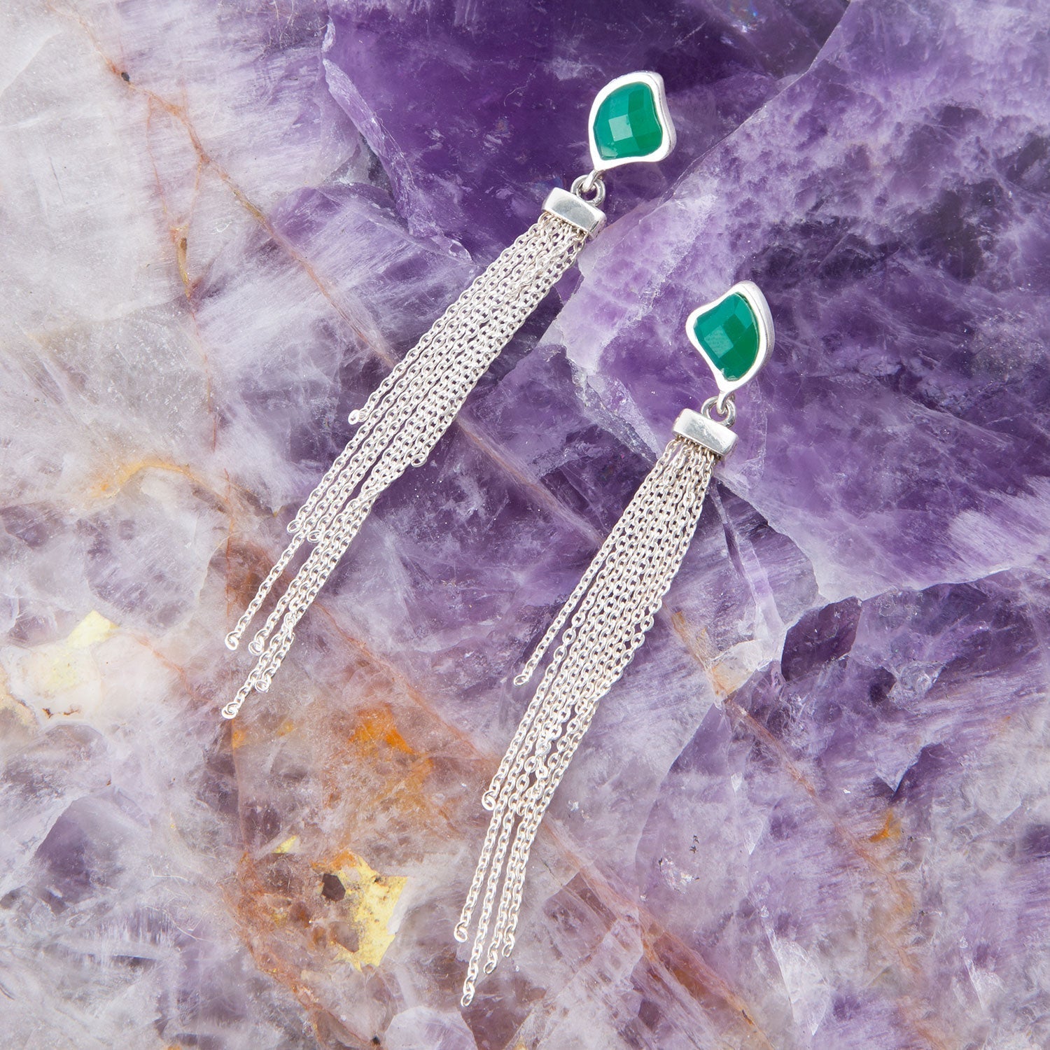 Fringed Green Onyx Earring Barse Jewelry