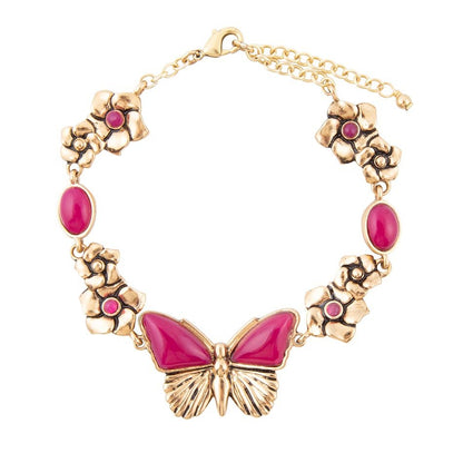 Pink Fuchsia Agate Golden Butterflies Adjustable Bracelet Barse Jewelry