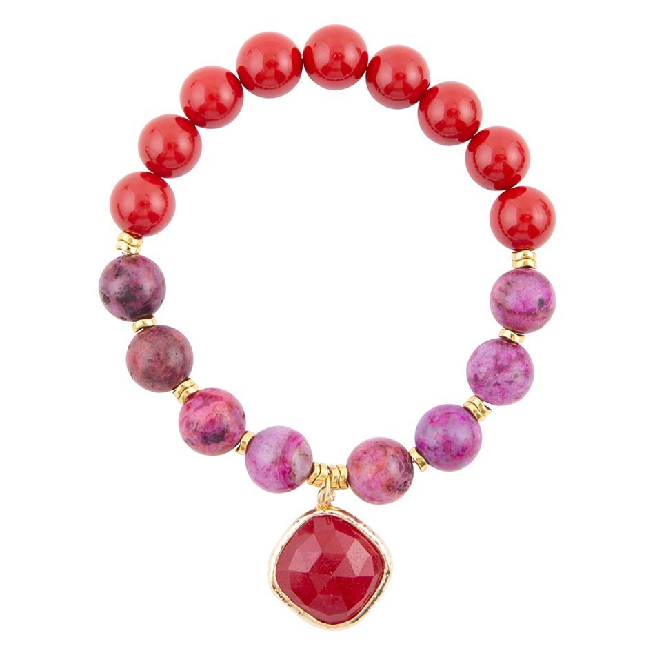 Fuchsia Agate Sunset Golden Bracelet Barse Jewelry