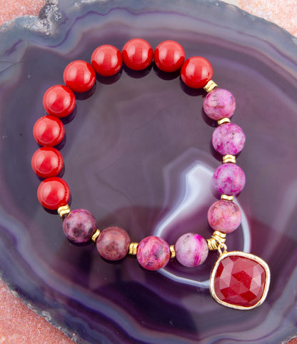 Fuchsia Agate Sunset Golden Bracelet Barse Jewelry