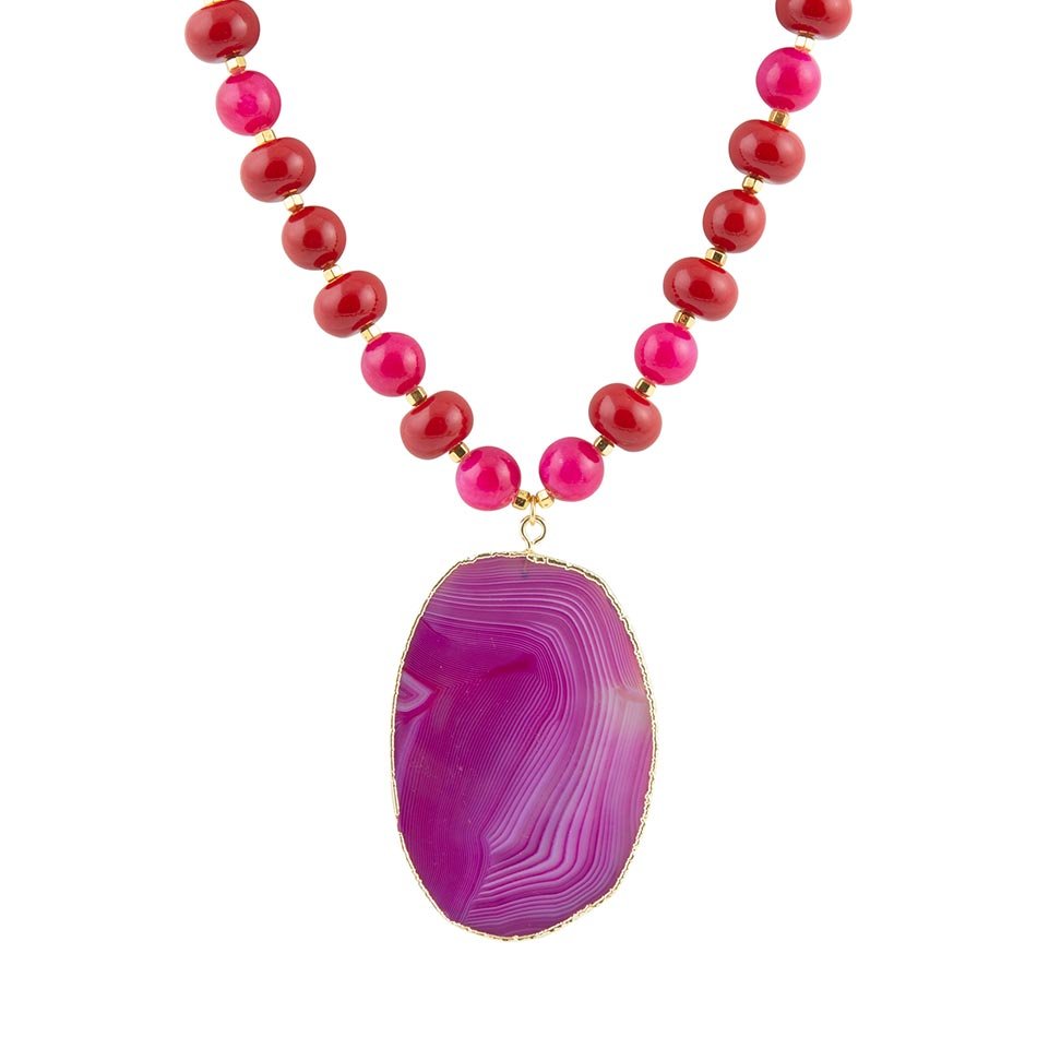 Fuchsia Sunset Purple Agate Pendant Necklace Barse Jewelry