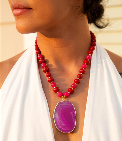 Fuchsia Sunset Purple Agate Pendant Necklace Barse Jewelry