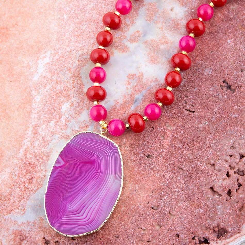 Fuchsia Sunset Purple Agate Pendant Necklace Barse Jewelry