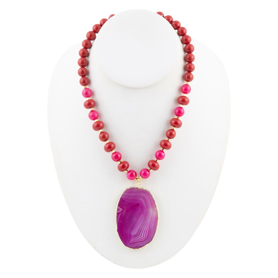 Fuchsia Sunset Purple Agate Pendant Necklace Barse Jewelry