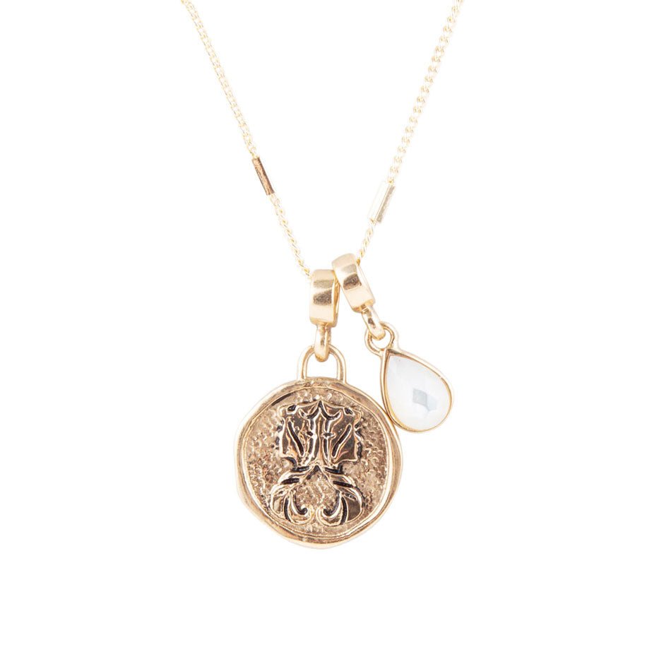 Gemini - Zodiac White Mother of Pearl Golden Charm Necklace Barse Jewelry