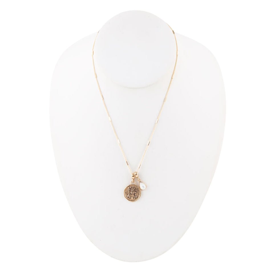 Gemini - Zodiac White Mother of Pearl Golden Charm Necklace Barse Jewelry