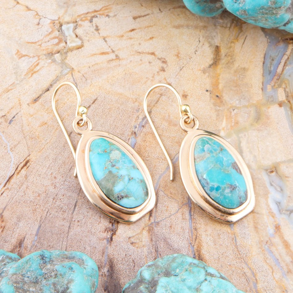 Genuine Blue Turquoise Golden Drop Earrings Barse Jewelry