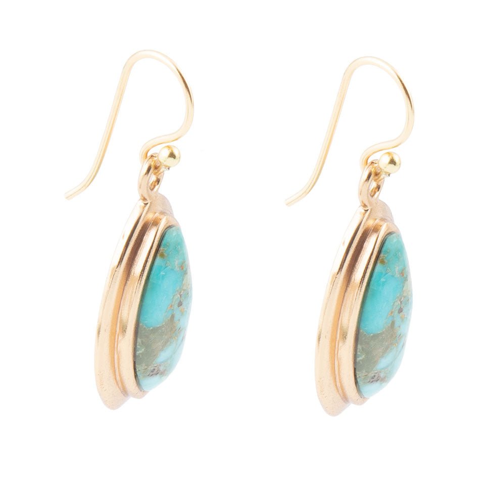 Genuine Blue Turquoise Golden Drop Earrings Barse Jewelry