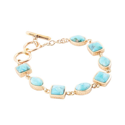 Genuine Blue Turquoise Hammered Golden Link Bracelet Barse Jewelry