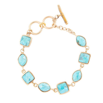 Genuine Blue Turquoise Hammered Golden Link Bracelet Barse Jewelry